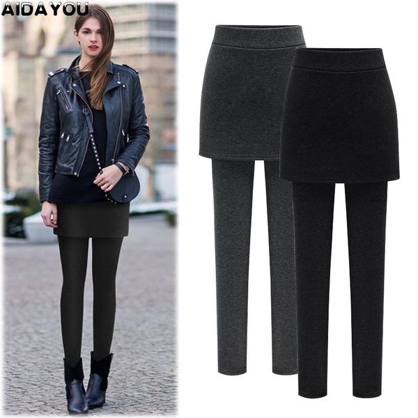 

women's leggings skirt women fleece warm winter thickening plus size 4xl 5xl 6xl big ladies bodycon skirts ouc058, Black
