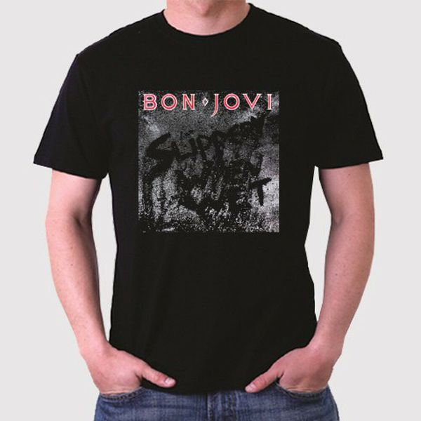 

bon jovi slippery when wet men's black t-shirt size s to 3xl, White;black