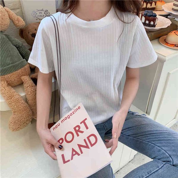 

korean chic women solid slim brief streetwear cotton fashion loose stylish all match plus size t-shirt 210421, White