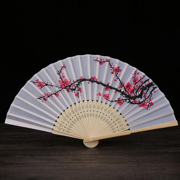 

50pcs/lot chinese folding fan plum blossom tassel silk bamboo hand held wedding party dancing decor gift other home