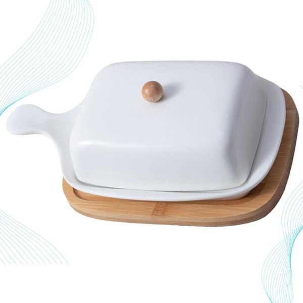 

dishes & plates 1pc fashion butter plate with lid creative ceramics dish chic household tableware handle for home el(white)
