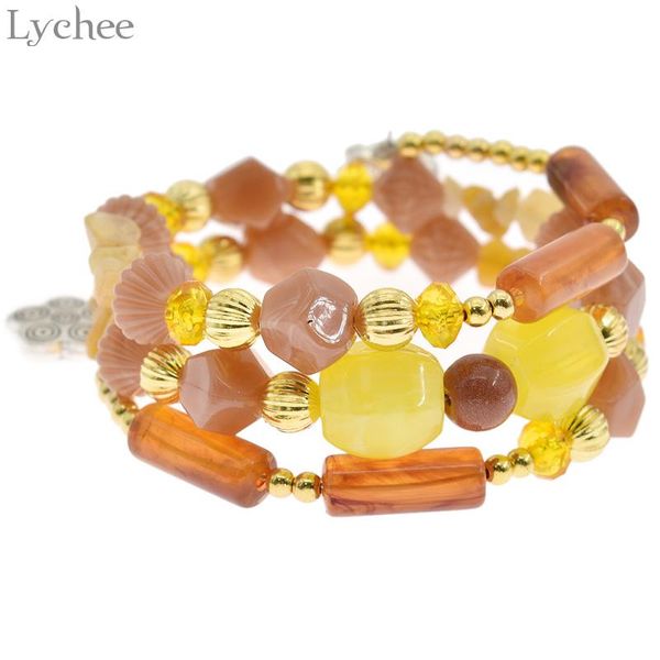 

beaded, strands lychee bohemia acrylic multilayer bracelet colorful female beaded bracelets irregular jewelry for women, Black