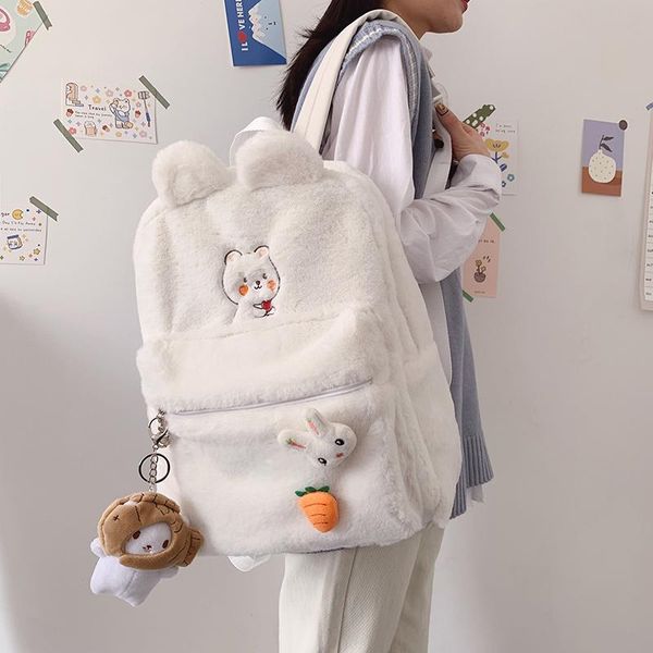 

backpack female college student schoolbag for teenage girls simple plush purse cartoon ins women cute school backpacks