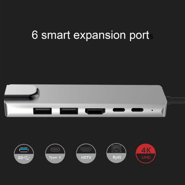 

hubs 6-in-1 multifunctional type-c to pd charging usb 3.0 hub docking adapter