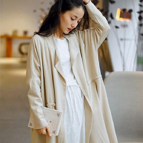 

women's trench coats 2021 autumn woman fashion solid color coat female drawstring jacket lady temperament cardigan girl overcoa, Tan;black