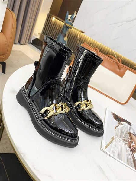 

luxury designer chain chelsea ankle boots black leather sliver bootie with original box
