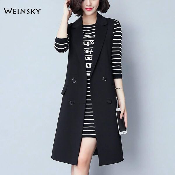 

women's vests vest lady spring and autumn solid sleeveless long suit, Black;white
