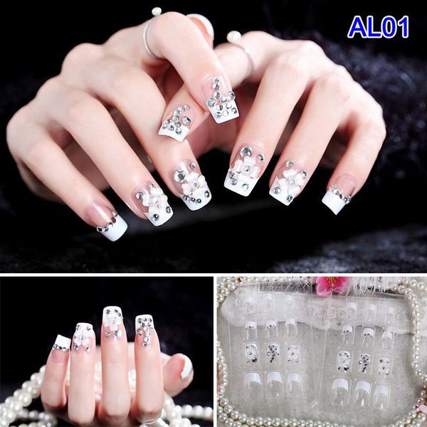 

false nails 24 piece boxed bridal nail patch art finished fake shra889, Red;gold