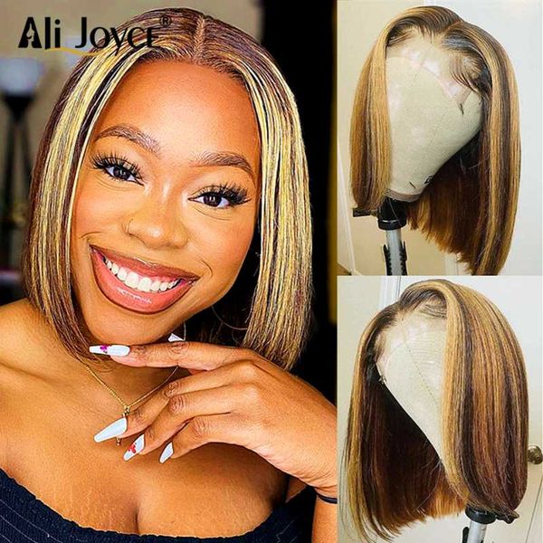 

lace wigs highlight wig human hair straight bob 13Ã4 front for black women brazilian remy short, Black;brown