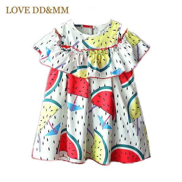 LOVE DDMM Mädchen Kleider Sommer Kinderkleidung Nette Mädchen Mode Trägerlosen Wassermelone Druck Rüschen Puppe Kleid 210715