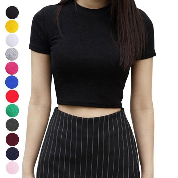 

summer short sleeves round neck women t shirts slim fit casual pullover crop cap sleeve jl, White