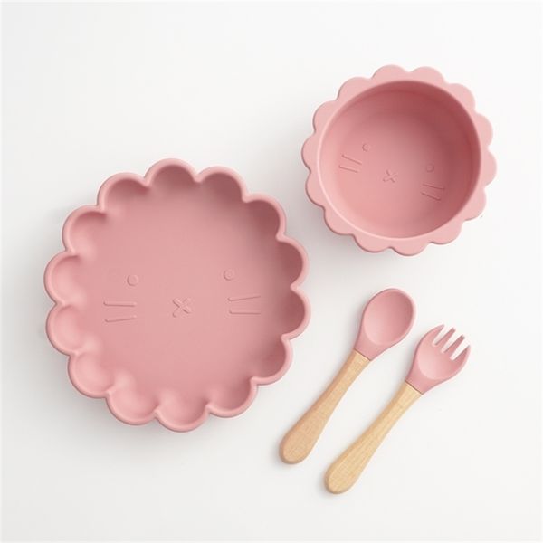 1 conjunto de mesa infantil crianças alimentando alimentos sólidos tigela antiderrapante tigela à prova d 'água pratos pratos BPA Free Forks Colher Jantar Appliance 211026