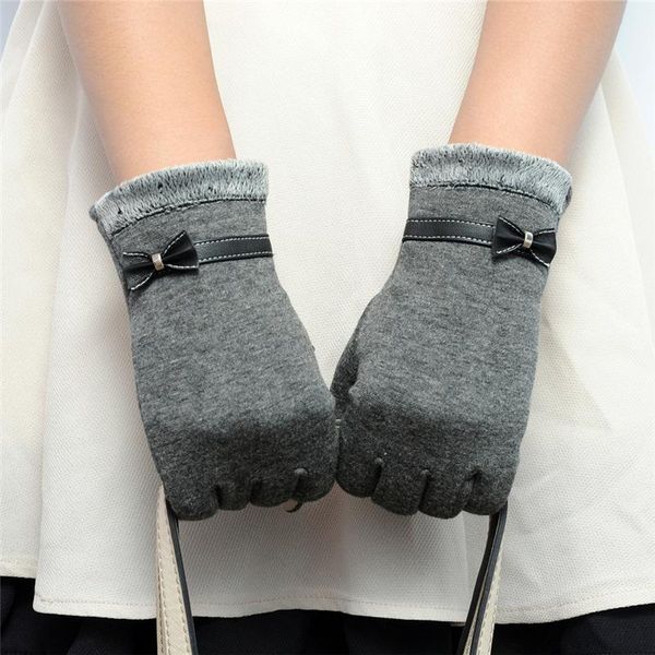 

fingerless gloves women winter mitten bow cute touch screen cotton warm internal fluff female ladies quality mittens, Blue;gray
