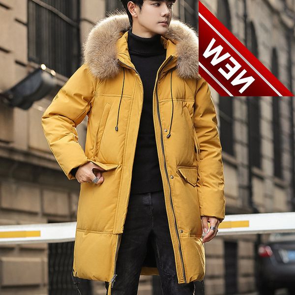 

2021 men's winter down jacket x-long thick warm parkas couples casual hooded coats waterproof outdoor men clothing, Black