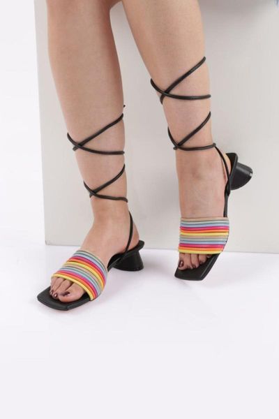 

sandals 930 women's blunt nose colorful strappy heels, Black