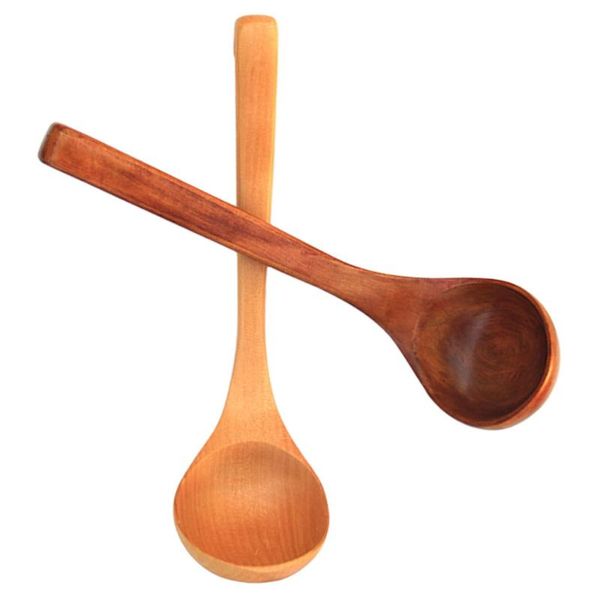 

spoons 2pcs wood soup spoon ladle cooking scoop kitchen tableware (mixed color)