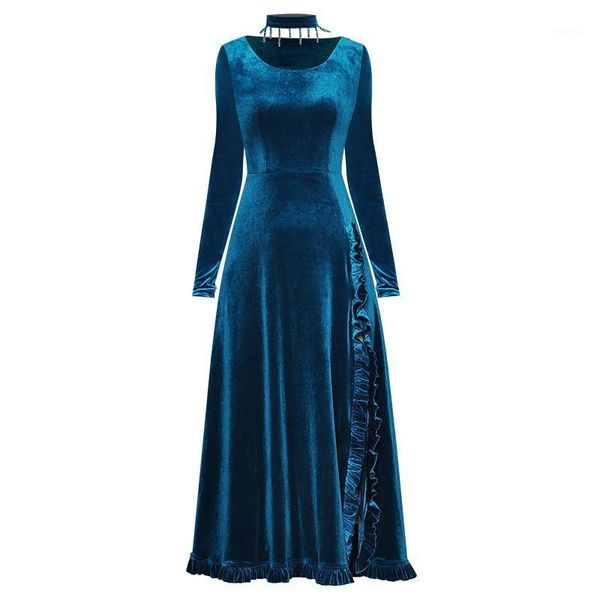 

women fashion slim waist o neck slit velvet dress casual dresses, Black;gray