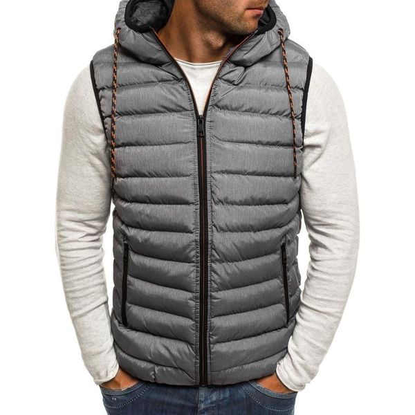 

men's vests hooded jacket coat autumn winter casual fashion zipper outwear men solid color plus size waistcoat clothing, Black;white
