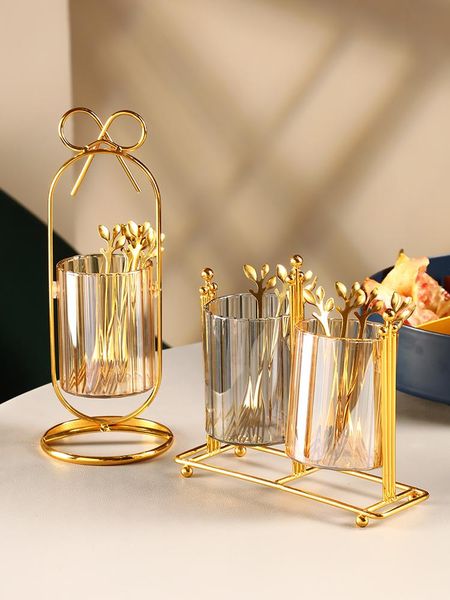 

storage bottles & jars stainless steel fruit fork spoon and glass jar household european style small luxury creative cute set cake dessert