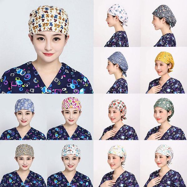 

beanies fashion printed button work hat casual scrub cap gorros quirofano mujer casquette chirurgicale uniform accessories