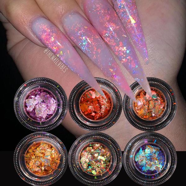 

nail glitter ice crystal opal sequins manicures flakes paillettte 3d thin charms uv gel polish decoration aurora powder dust, Silver;gold