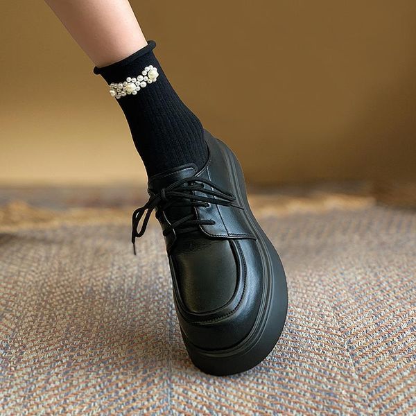 

dress shoes pamanni women's loafers casual lace-up shallow solid black female mary janes leisure jk y2k platform wedges loafer