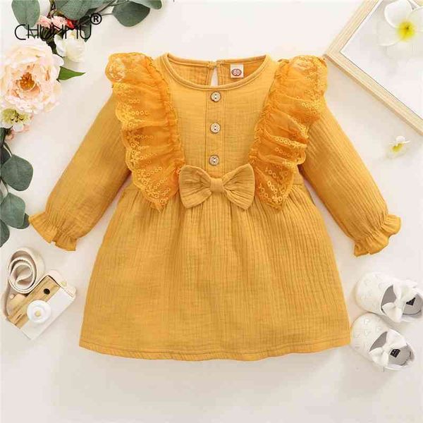 

baby girls dress spring autumn casual long sleeve infant party princess kids for birthday 210508, Red;yellow