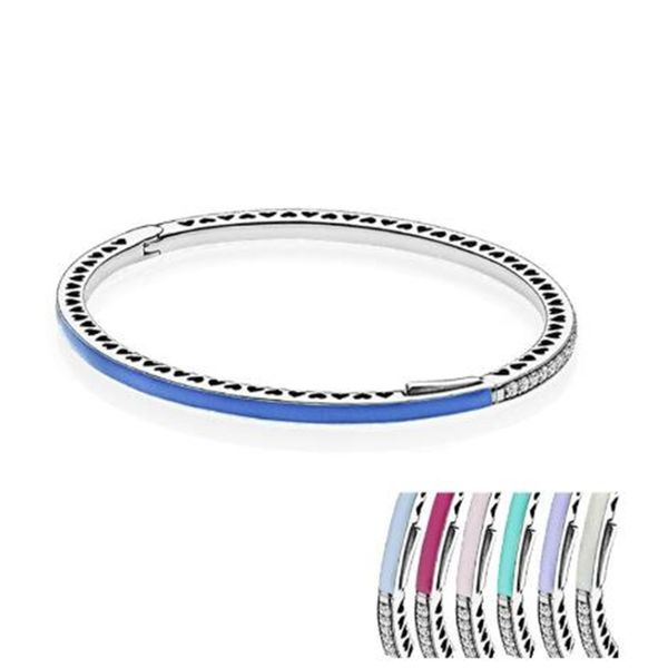 

original 925 sterling silver enamel radiant hearts with cubic zirconia fashion bracelet bangle fit women bead charm jewelry, Black