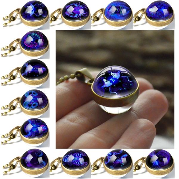 

starry sky double-sided necklace universe planet glass ball pendant with crystal collar planet pattern jewelry, Silver
