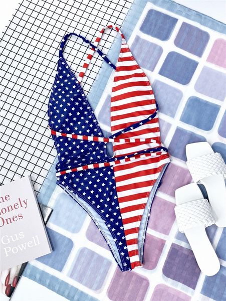 

american flag print plunging one piece swimsuit b4kp#, White;black
