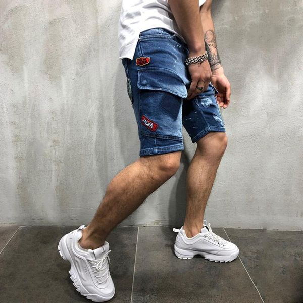 

men's jeans mens arrival streetwear ripped embroidered denim shorts summer fashion youth hip-hop pants size s-3xl, Blue