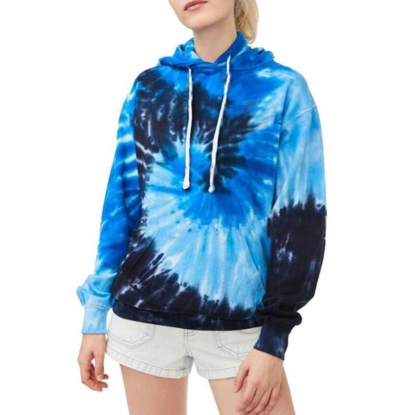 

women's hoodies & sweatshirts women sweatshirt tie dye print drawstring autumn winter 2021 large pocket loose hooded pullover sportswea, Black
