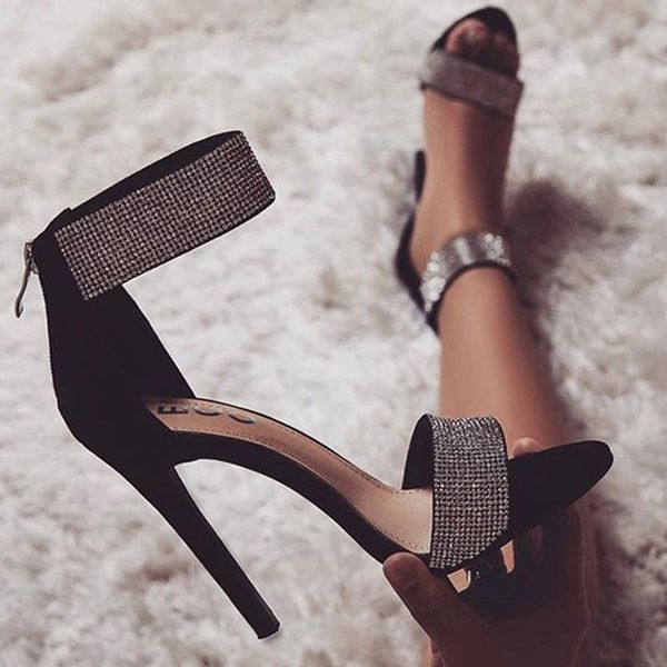 

fashion summer women 11.5cm high thin heels buckle strap crystal sandals sandles fetish platform shoes lady valentine pumps, Black