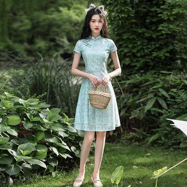 

ethnic clothing vintage button chinese dress orientalprint floral cheongsam women short mandarin collar qipao elegant banquet gown vestidos, Red