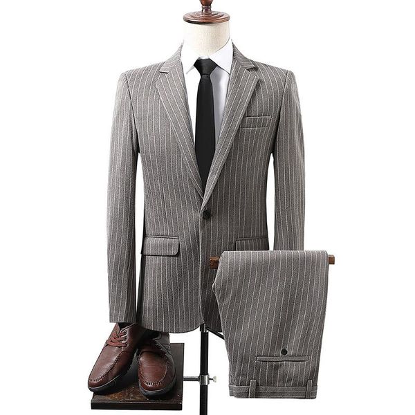

men's suits & blazers (jacket+pants)2021 men suit stripe sheet buckles 2 pcs set male wedding groom slim fit standerd size blazer mens, White;black