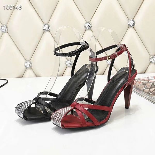 

women luxury bling genuine leather rhinestone 9cm heel sandals ankle straps diamond high dress shoes lxqzym 60% off store online, Black