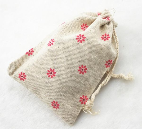 

gift wrap 10x14cm pink flower vintage cotton burlap jute favour candy bags wedding party pouches