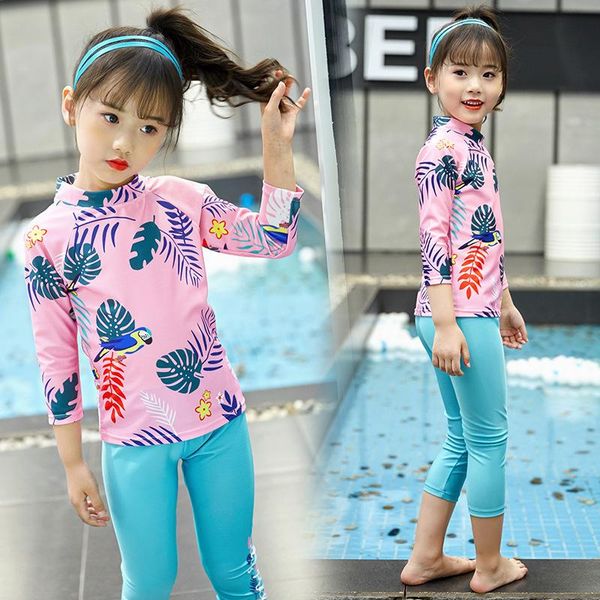 

one-piece suits 2021 summer children swimsuit boy girl swimwear long sleeved trousers 2 piece set sun proof diving suit quick dry beach wear