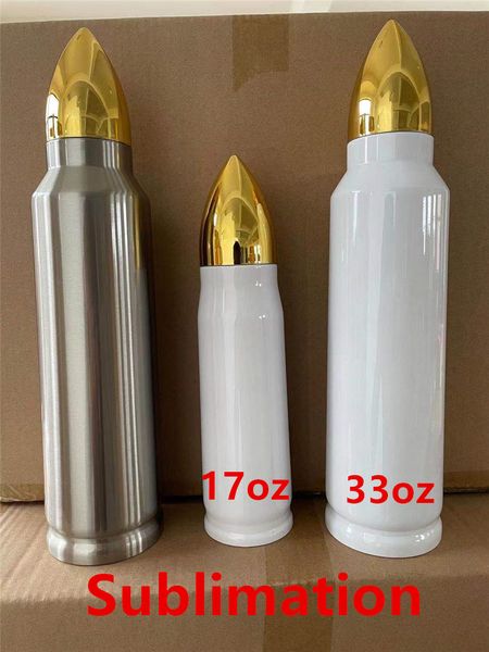 33 OZ Süblimasyon Bullet Bardakları 1000 ml Paslanmaz Çelik Tumblers Beyaz Silver Altın Bakır Yeşil Isı Transferi Su Şişeleri Çift Duvar Yalıtımlı İçme Kupalar A12