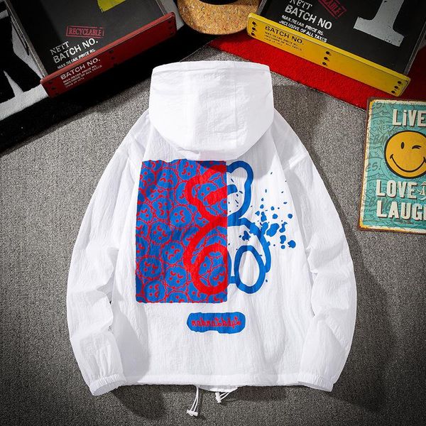 

men's jackets couple sun protection jacket summer trend light and breathable printed hooded for men women, Black;brown