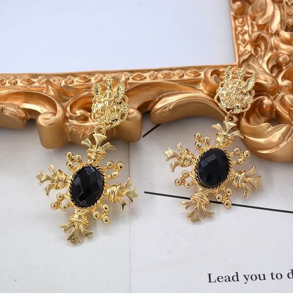 

stud the beautiful baroque cross head metal earrings eardrop cross-border electricity wholesale jewelry pendants, Golden;silver