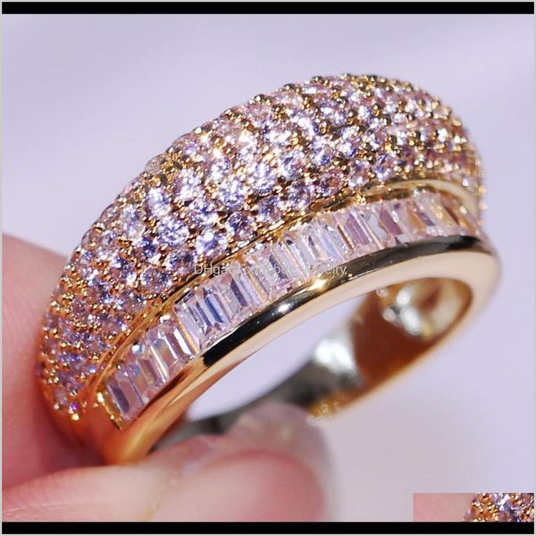 

rings jewelryvictoria wieck pave setting women fashion jewelry 10kt gold filled princess white sapphire party cz diamond lady wedding band r, Slivery;golden