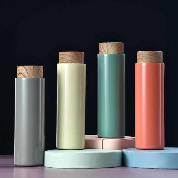 

creative simple imitation cork cap straight body vacuum cup 304 stainless steel business office men and women water bottles