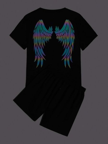 

men reflective wings tee & track shorts d6wf#, Gray