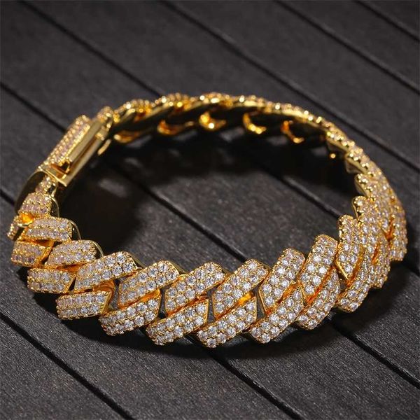 

uwin 13mm copper 2row form curb cuban bracelet iced out cz gold silver color for men luxury box clasp drop 211124, Black