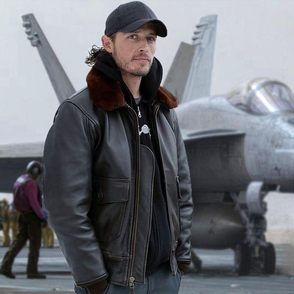 

men's leather & faux hna g1 without coating head layer cowhide detachable hair clip cotton warm jackets man, Black