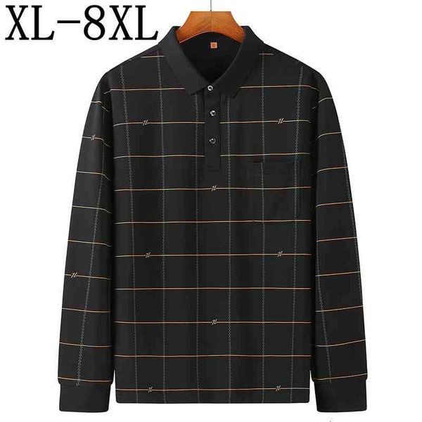 

men's dress shirts 8xl 7xl 6xl fashion plaid polo shirt men oversized mens polos with pocket casual business camisa polo masculino eqqj, White;black