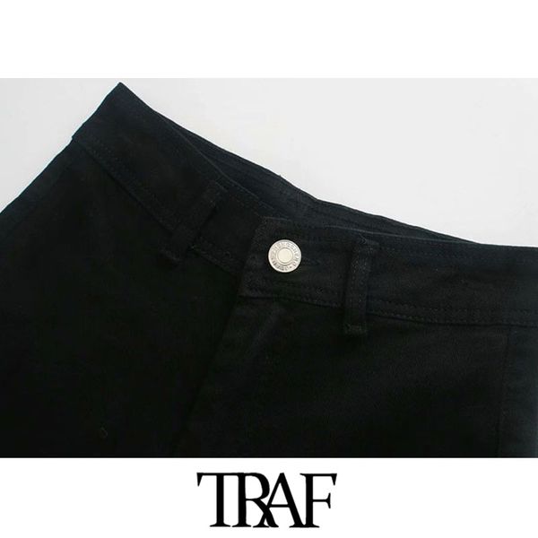 

traf women fashion pockets frayed tassel straight jeans vintage high waist zipper fly denim female ankle trousers mujer, Blue