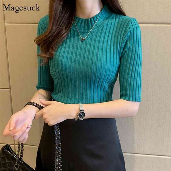 

pullover half sleeve knitted sweater women spring slim base ladies korean solid casual knitting shirts female 13466 210512, White