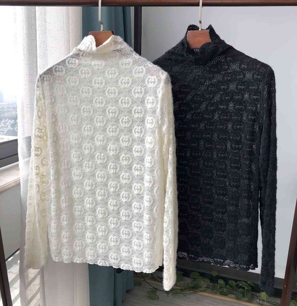 

suit white black crochet blouse lace turtleneck simple shirt